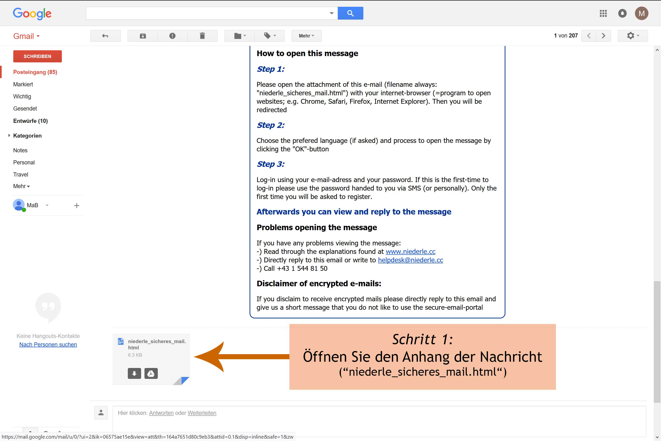 Schritt 1 - Öffnen des Anhangs z.B. unter Gmail