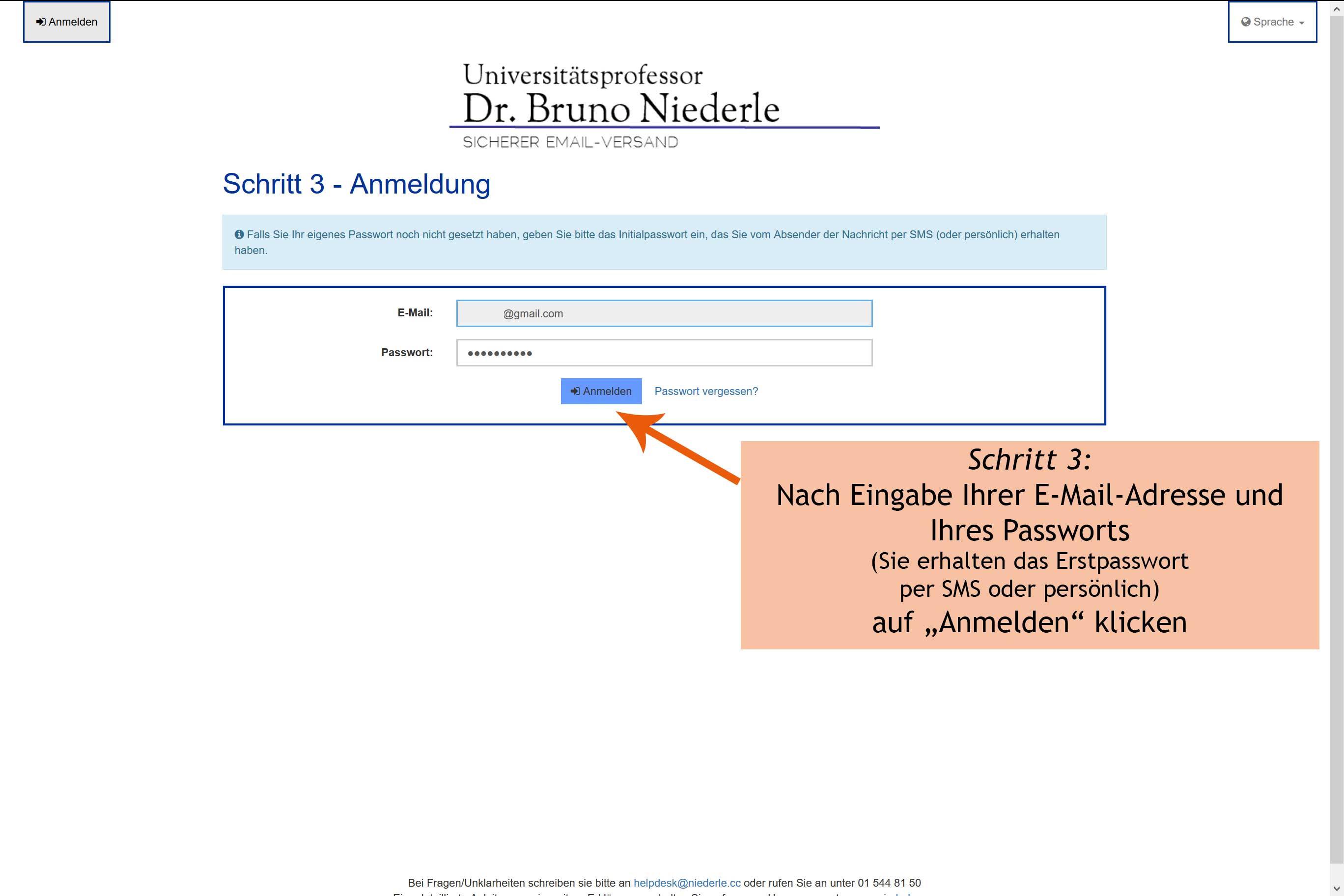 Schritt 3 - Mit E-Mail-Adresse und Passwort einloggen