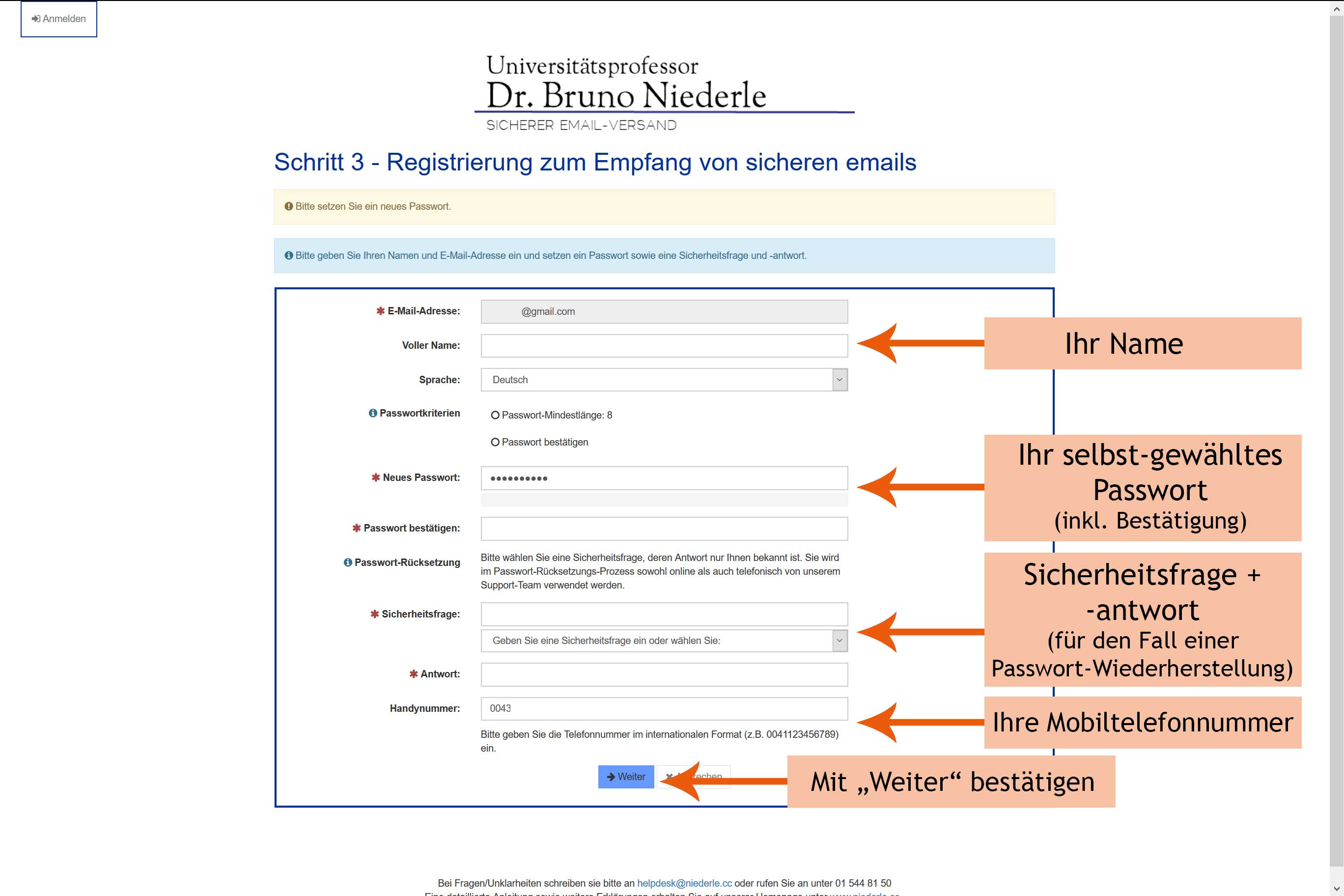 Schritt 3 - Einmalige Registrierung